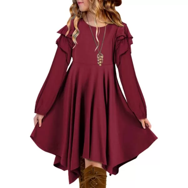 blibean Girl Long Sleeve High Low Dresses Tween Cute Swing Dress Size 6-15 Years