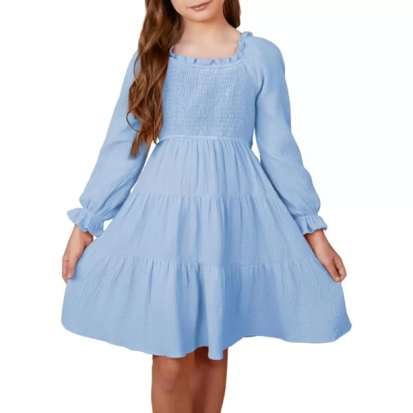 blibean Girls Cotton Long Sleeve Dresses Ruffled Boho Tiered Dress Size 6-15 Years