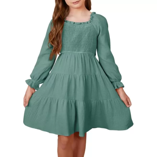 blibean Girls Cotton Long Sleeve Dresses Ruffled Boho Tiered Dress Size 6-15 Years
