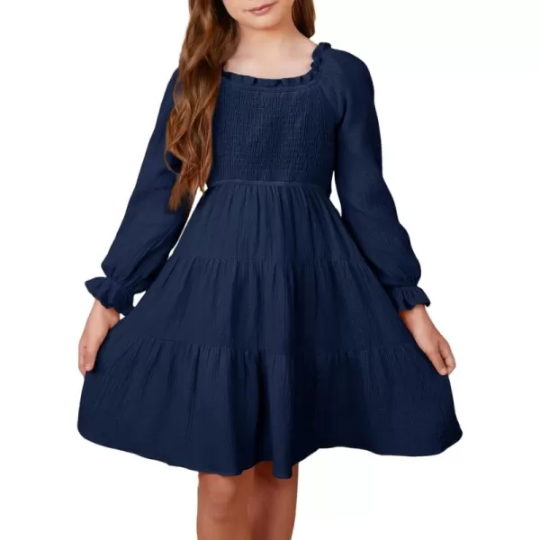 blibean Girls Cotton Long Sleeve Dresses Ruffled Boho Tiered Dress Size 6-15 Years