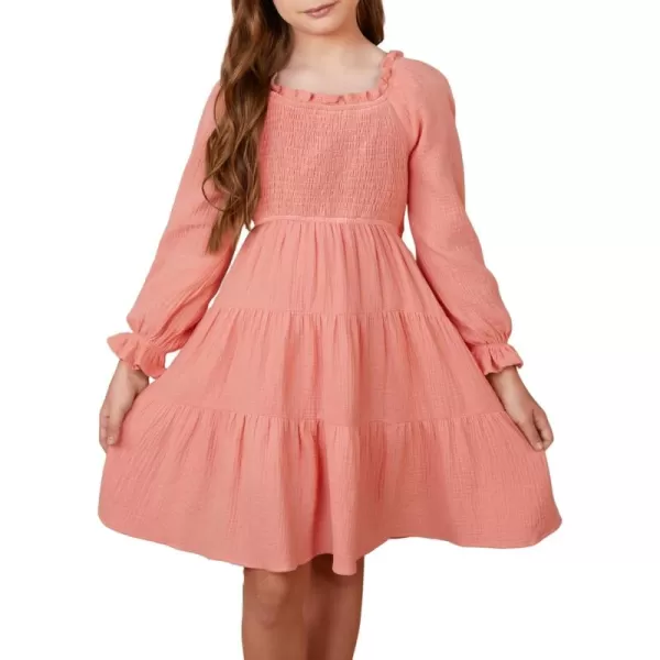blibean Girls Cotton Long Sleeve Dresses Ruffled Boho Tiered Dress Size 6-15 Years