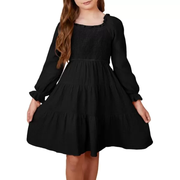 blibean Girls Cotton Long Sleeve Dresses Ruffled Boho Tiered Dress Size 6-15 Years