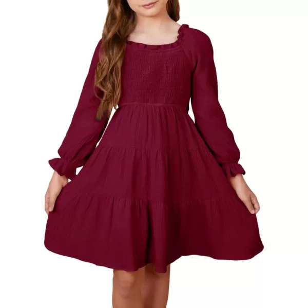 blibean Girls Cotton Long Sleeve Dresses Ruffled Boho Tiered Dress Size 6-15 Years