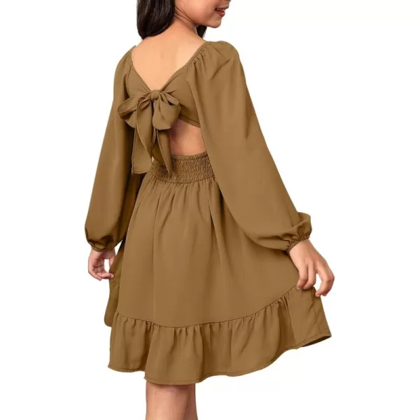 blibean Girls Long Sleeve Tie Back Dress Tween Fall Off Shoulder Dress Size 6-15 Years