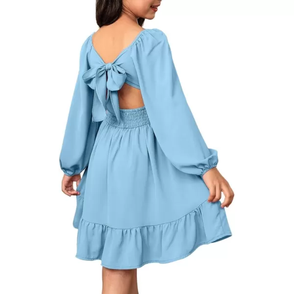 blibean Girls Long Sleeve Tie Back Dress Tween Fall Off Shoulder Dress Size 6-15 Years