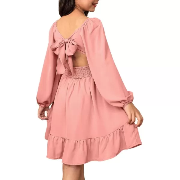 blibean Girls Long Sleeve Tie Back Dress Tween Fall Off Shoulder Dress Size 6-15 Years