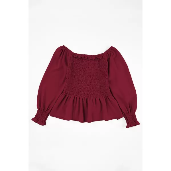 blibean Big Girl Fall Tops Youth Kid Lantern Long Sleeve Shirt Smocked Blouse Ruffle Outfit Tween Girls Boho Fancy Clothes Size 10-12 Years Old Red