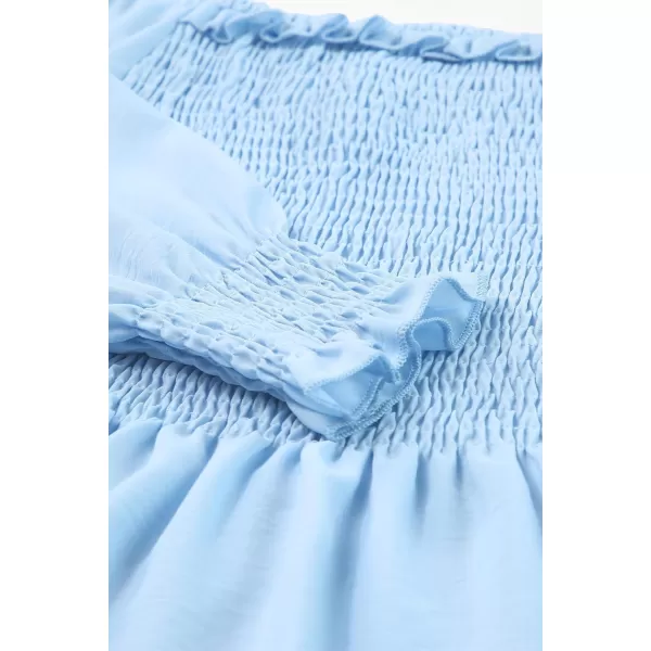 blibean Big Girl Fall Tops Youth Kid Lantern Long Sleeve Shirt Smocked Blouse Ruffle Outfit Tween Girls Boho Fancy Clothes Size 10-12 Years Old Sky Blue