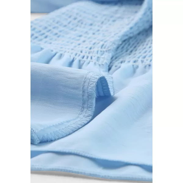 blibean Big Girl Fall Tops Youth Kid Lantern Long Sleeve Shirt Smocked Blouse Ruffle Outfit Tween Girls Boho Fancy Clothes Size 10-12 Years Old Sky Blue