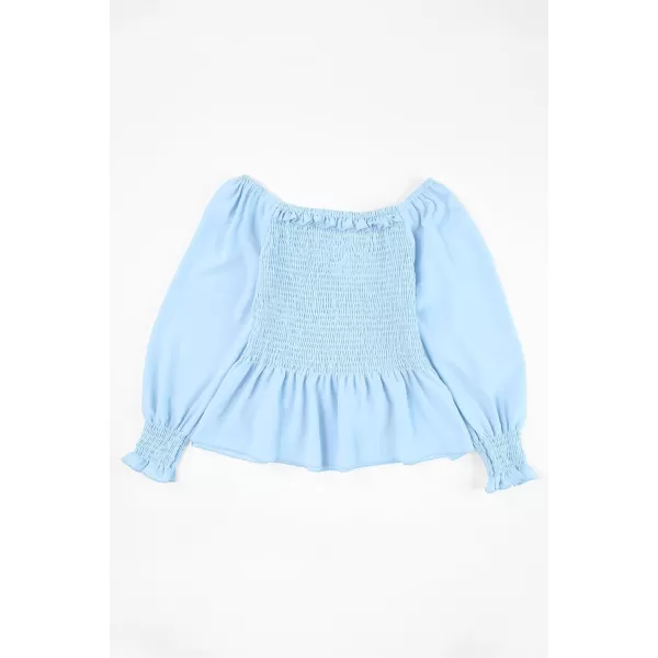 blibean Big Girl Fall Tops Youth Kid Lantern Long Sleeve Shirt Smocked Blouse Ruffle Outfit Tween Girls Boho Fancy Clothes Size 10-12 Years Old Sky Blue