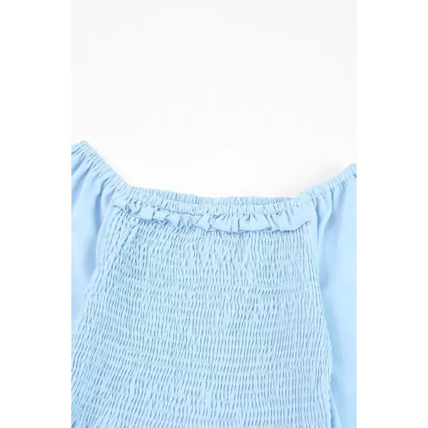 blibean Big Girl Fall Tops Youth Kid Lantern Long Sleeve Shirt Smocked Blouse Ruffle Outfit Tween Girls Boho Fancy Clothes Size 10-12 Years Old Sky Blue