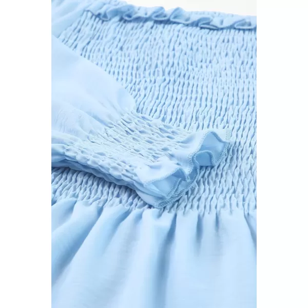 blibean Big Girl Fall Tops Youth Kid Lantern Long Sleeve Shirt Smocked Blouse Ruffle Outfit Tween Girls Boho Fancy Clothes Size 10-12 Years Old Sky Blue
