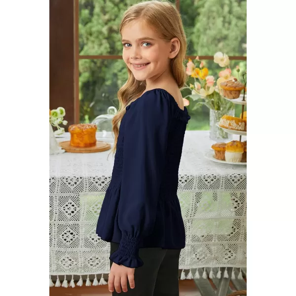 blibean Big Girl Fall Tops Youth Kid Lantern Long Sleeve Shirt Smocked Blouse Ruffle Outfit Tween Girls Boho Fancy Clothes Size 12-14 Years Old Blue