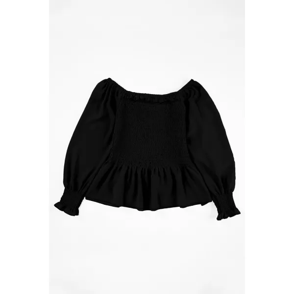 blibean Big Girl Fall Tops Youth Kid Peplum Long Sleeve Shirt Smocked Blouse Ruffle Outfit Tween Girls Boho Fancy Clothes Size 10-12 Years Old Black