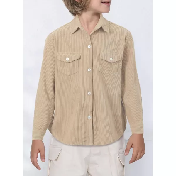 blibean Boy Corduroy Long Sleeve Shirt Shacket with Pockets Size 6-15 Years Old