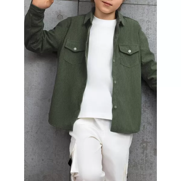 blibean Boy Corduroy Long Sleeve Shirt Shacket with Pockets Size 6-15 Years Old