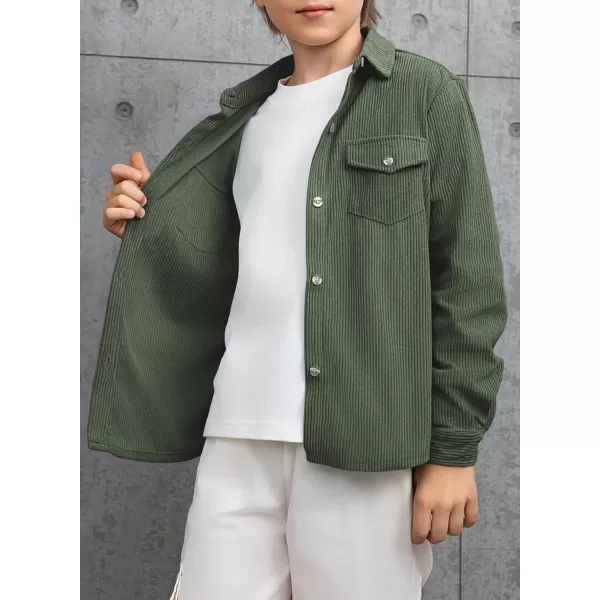 blibean Boy Corduroy Long Sleeve Shirt Shacket with Pockets Size 6-15 Years Old
