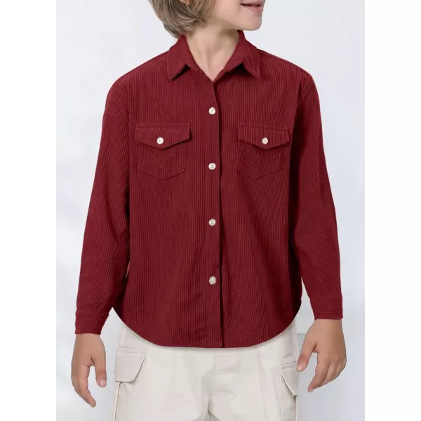 blibean Boy Corduroy Long Sleeve Shirt Shacket with Pockets Size 6-15 Years Old