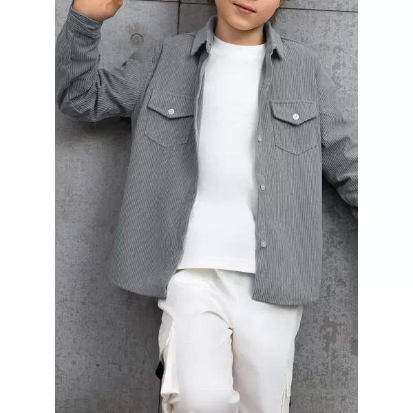 blibean Boy Corduroy Long Sleeve Shirt Shacket with Pockets Size 6-15 Years Old