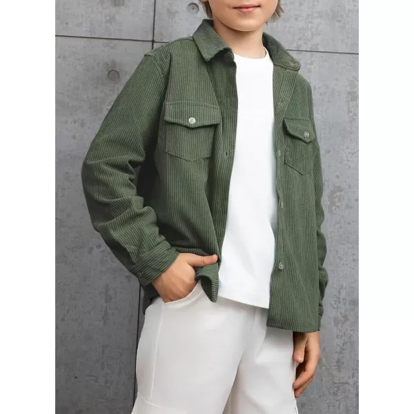 blibean Boy Corduroy Long Sleeve Shirt Shacket with Pockets Size 6-15 Years Old