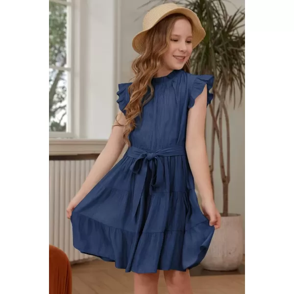 blibean Tween Girls Elegant Dresses Kids Summer Ruffle Sleeve Dress Size 4-15 Years Old