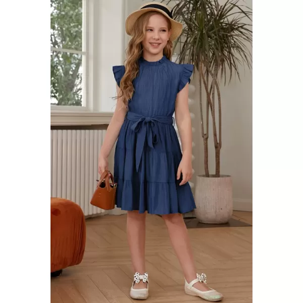 blibean Tween Girls Elegant Dresses Kids Summer Ruffle Sleeve Dress Size 4-15 Years Old