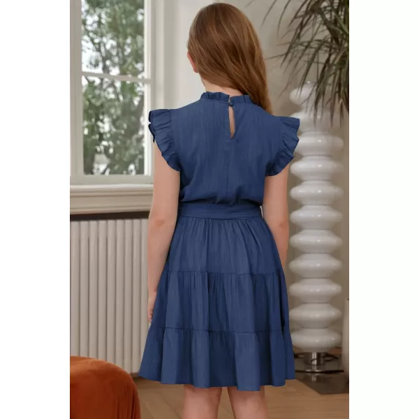 blibean Tween Girls Elegant Dresses Kids Summer Ruffle Sleeve Dress Size 4-15 Years Old
