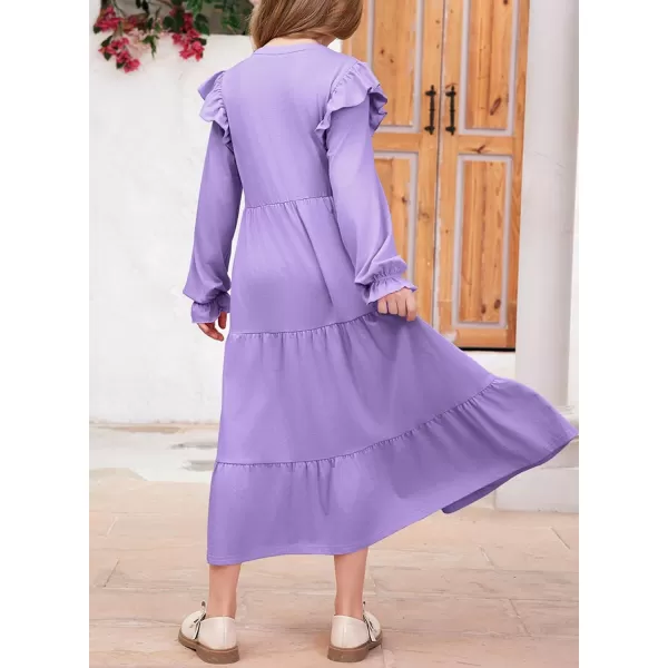 blibean Girls 2024 Fall Cotton Dresses Tween Long Ruffle Sleeve Pockets Dress Size 6-15 Years