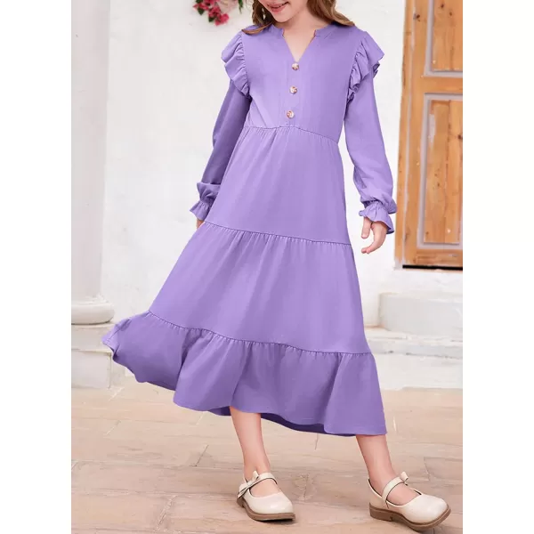 blibean Girls 2024 Fall Cotton Dresses Tween Long Ruffle Sleeve Pockets Dress Size 6-15 Years