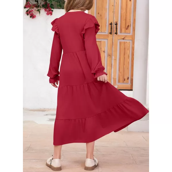 blibean Girls 2024 Fall Cotton Dresses Tween Long Ruffle Sleeve Pockets Dress Size 6-15 Years