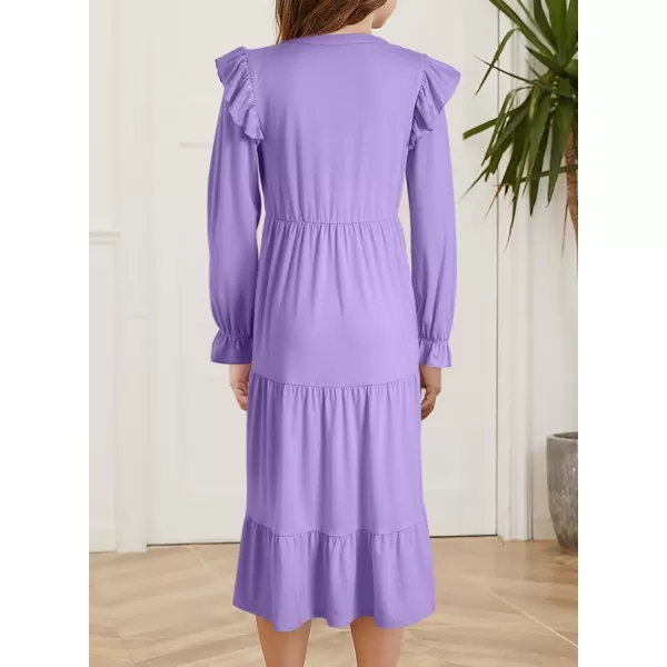 blibean Girls 2024 Fall Cotton Dresses Tween Long Ruffle Sleeve Pockets Dress Size 6-15 Years