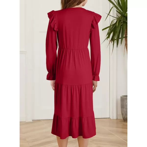 blibean Girls 2024 Fall Cotton Dresses Tween Long Ruffle Sleeve Pockets Dress Size 6-15 Years