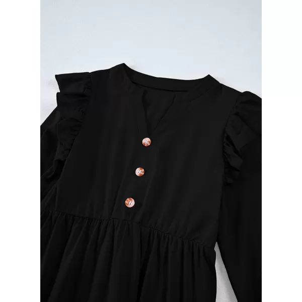 blibean Girls 2024 Fall Cotton Dresses Tween Long Ruffle Sleeve Pockets Dress Size 6-15 Years