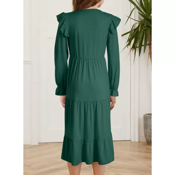 blibean Girls 2024 Fall Cotton Dresses Tween Long Ruffle Sleeve Pockets Dress Size 6-15 Years