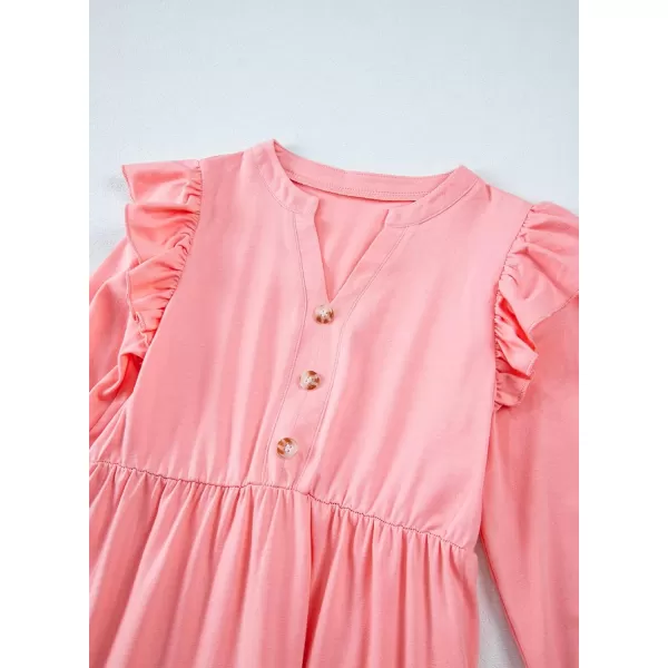blibean Girls 2024 Fall Cotton Dresses Tween Long Ruffle Sleeve Pockets Dress Size 6-15 Years