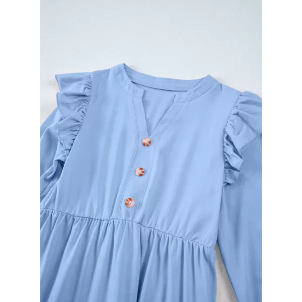 blibean Girls 2024 Fall Cotton Dresses Tween Long Ruffle Sleeve Pockets Dress Size 6-15 Years