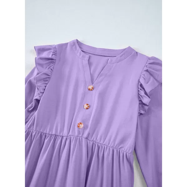 blibean Girls 2024 Fall Cotton Dresses Tween Long Ruffle Sleeve Pockets Dress Size 6-15 Years