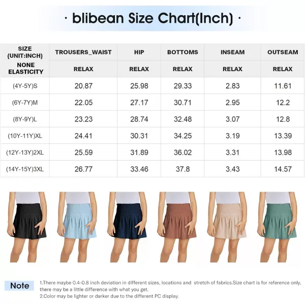 blibean Girls Cotton Shorts Summer Casual Pants Size 4-13 Years Old