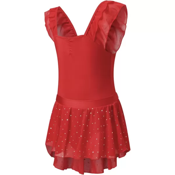 blibean Teen Girls Ruffle Ballet Dance Dress Sparkly Leotard with Skirt Size 4-15 Years