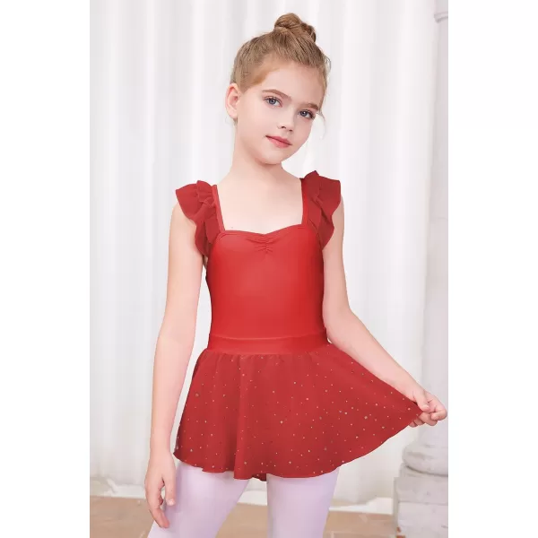 blibean Teen Girls Ruffle Ballet Dance Dress Sparkly Leotard with Skirt Size 4-15 Years