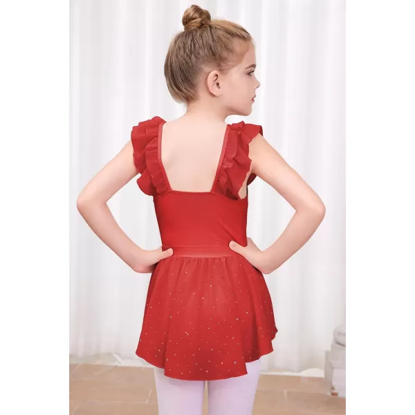 blibean Teen Girls Ruffle Ballet Dance Dress Sparkly Leotard with Skirt Size 4-15 Years