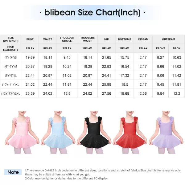 blibean Teen Girls Ruffle Ballet Dance Dress Sparkly Leotard with Skirt Size 4-15 Years