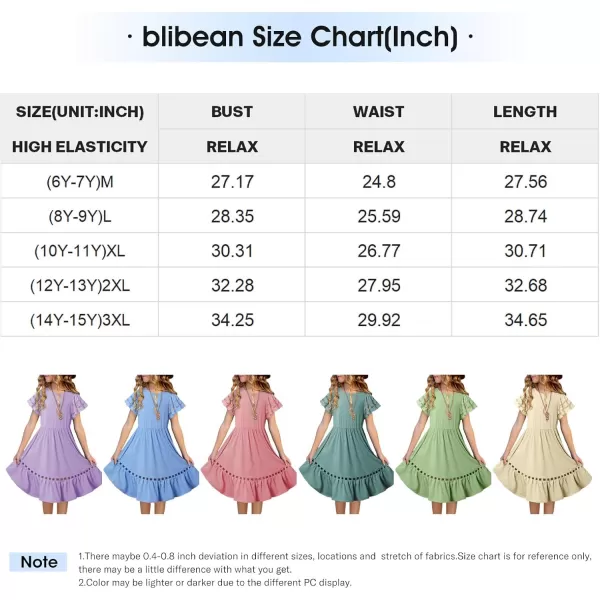 blibean Tween Girls Embroidery Sleeve Dress Summer Outfits 6-15 Years