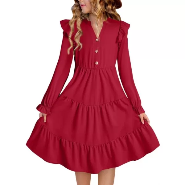 blibean Girls 2024 Fall Cotton Dresses Tween Long Ruffle Sleeve Pockets Dress Size 6-15 Years