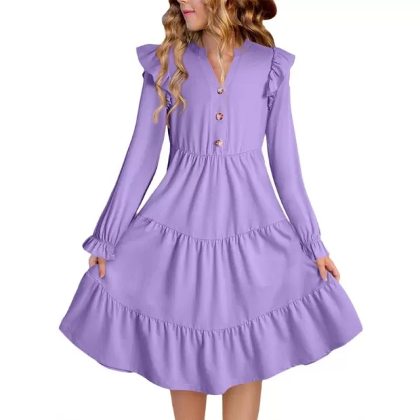 blibean Girls 2024 Fall Cotton Dresses Tween Long Ruffle Sleeve Pockets Dress Size 6-15 Years