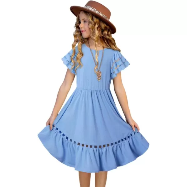 blibean Tween Girls Embroidery Sleeve Dress Summer Outfits 6-15 Years