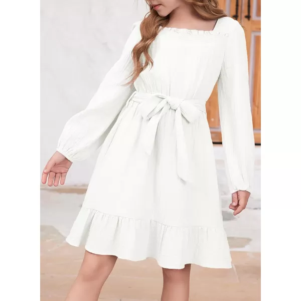 blibean Girls Cotton Long Sleeve Dresses Ruffled Semi Formal Dress Size 6-15 Years