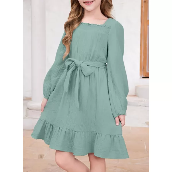 blibean Girls Cotton Long Sleeve Dresses Ruffled Semi Formal Dress Size 6-15 Years
