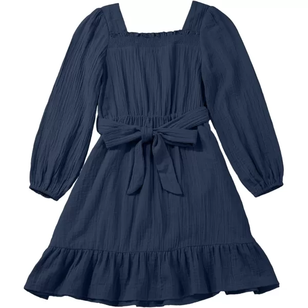 blibean Girls Cotton Long Sleeve Dresses Ruffled Semi Formal Dress Size 6-15 Years