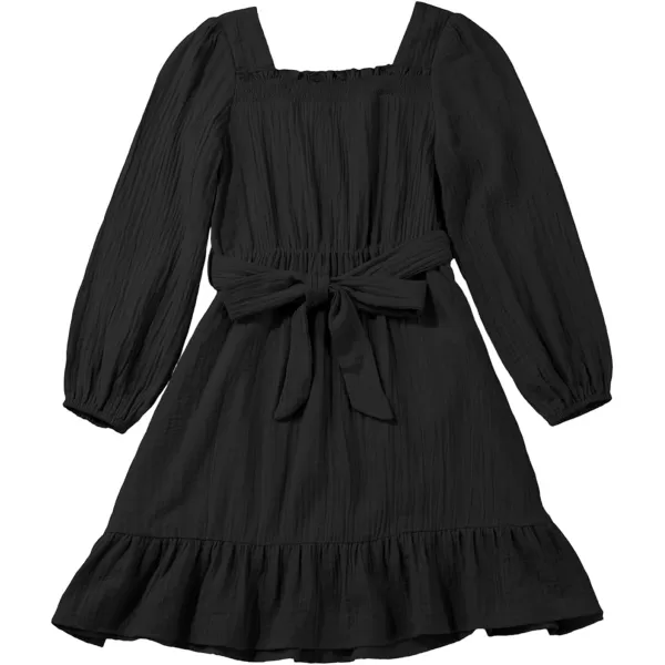 blibean Girls Cotton Long Sleeve Dresses Ruffled Semi Formal Dress Size 6-15 Years